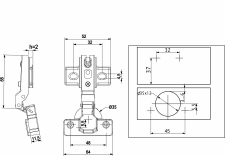 Петля вкладная 52гр